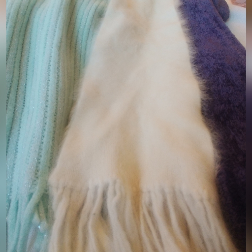 Soft Cozy Scarves in Sparkly Mint, Cream, and Purple